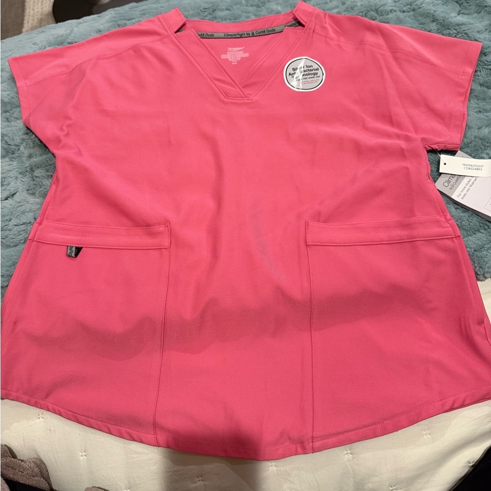 Cuddl Duds Pink Relaxed Scrub Top Size Medium